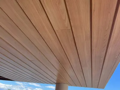 Woodonali woodgrain aluminium lining a ceiling or wall — Ceilings & Walls project