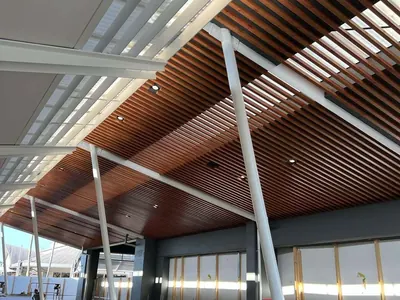 Woodonali woodgrain aluminium lining a ceiling or wall — Ceilings & Walls project