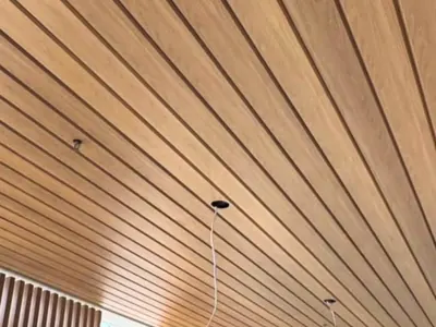 Woodonali woodgrain aluminium lining a ceiling or wall — Ceilings & Walls project