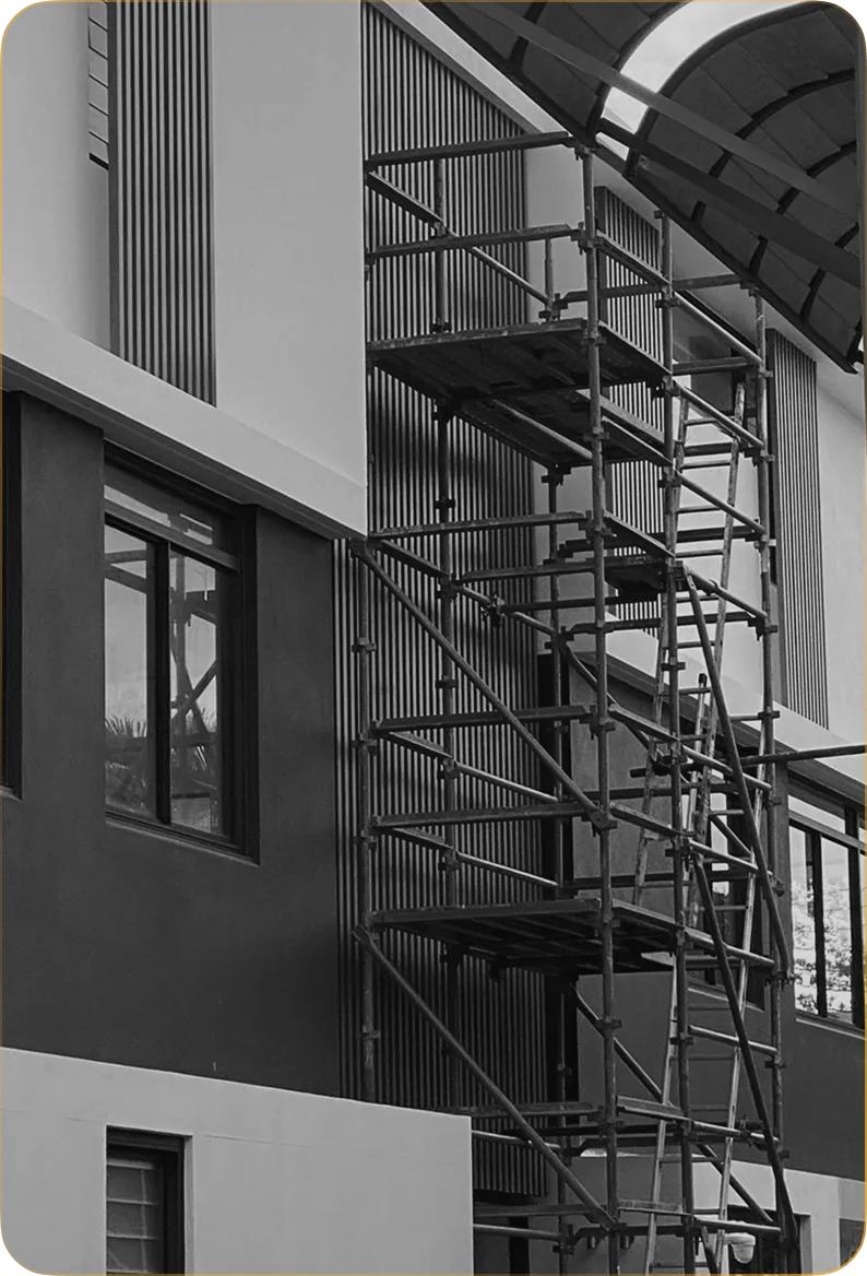 Scaffolding against a facade during cladding works