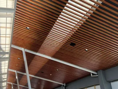 Woodonali woodgrain aluminium lining a ceiling or wall — Ceilings & Walls project