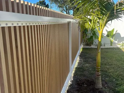 Woodonali woodgrain aluminium as fence and gate infill — Fences & Gates project